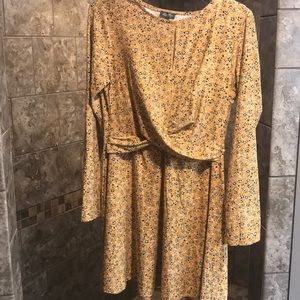 Gold/ dark mustard long sleeve dress with flowers